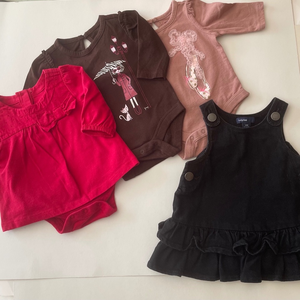 Lot of Baby Gap 0-3 mo Denim Jumper & Long Sleeve Onesies